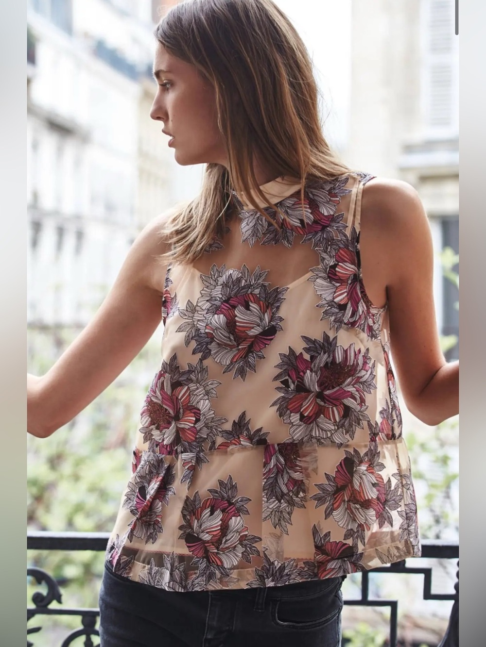 Anthropologie Moulinette Soeurs Sheer Floral Blouse Women's Size 4